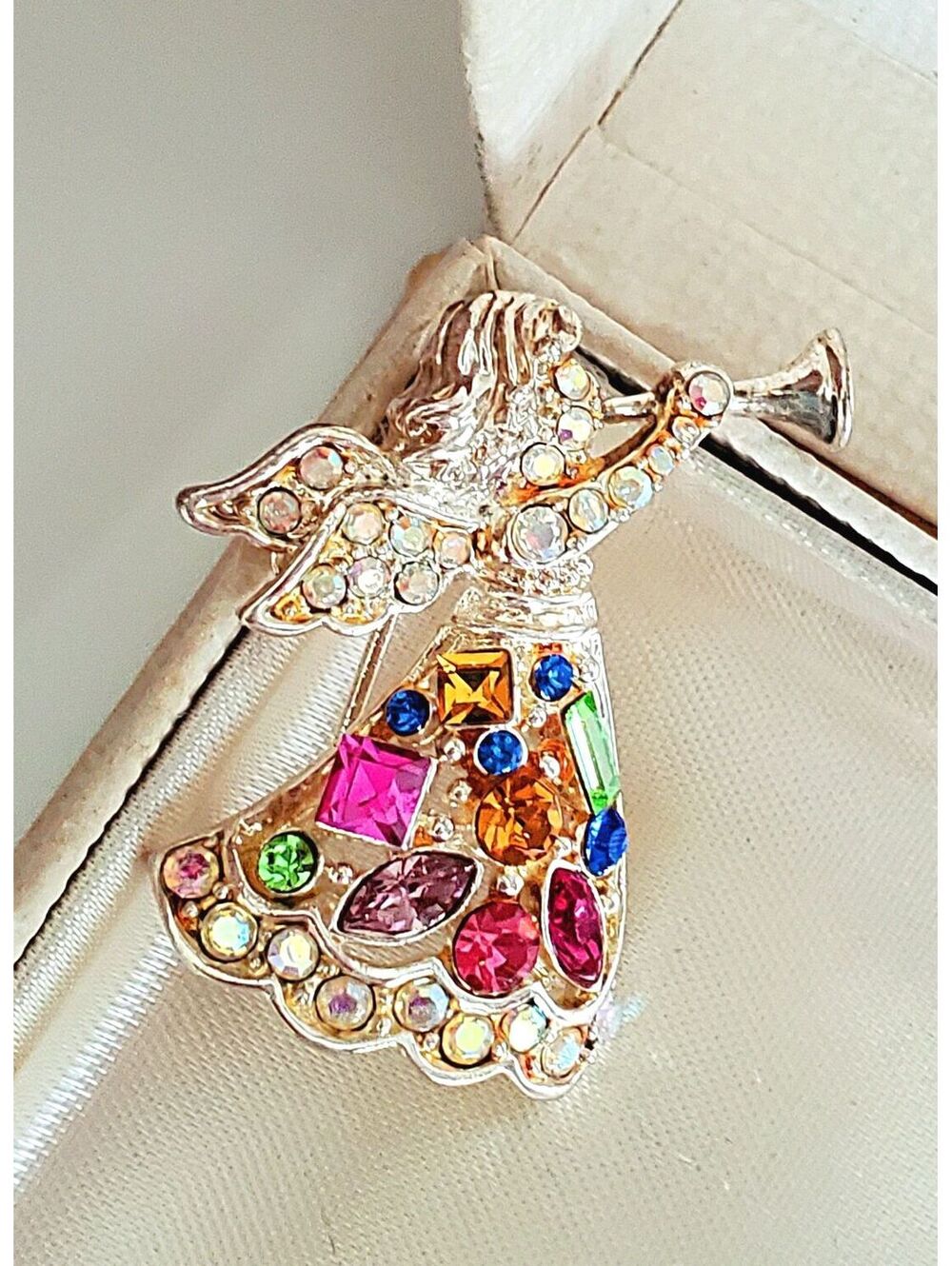 Vintage Christopher Radko Multi-color Rhinestone Angel Brooch